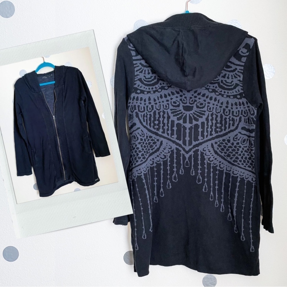 Prana Misha Hooded Zip Up Duster Sweater Jacket with Jaquard Pattern on …
